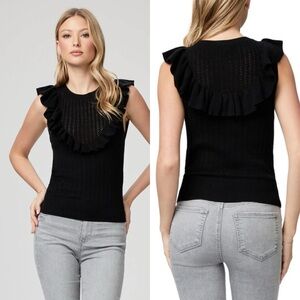 NEW Paige Rosina Sleeveless Ribbed Ruffle Sweater Black S
